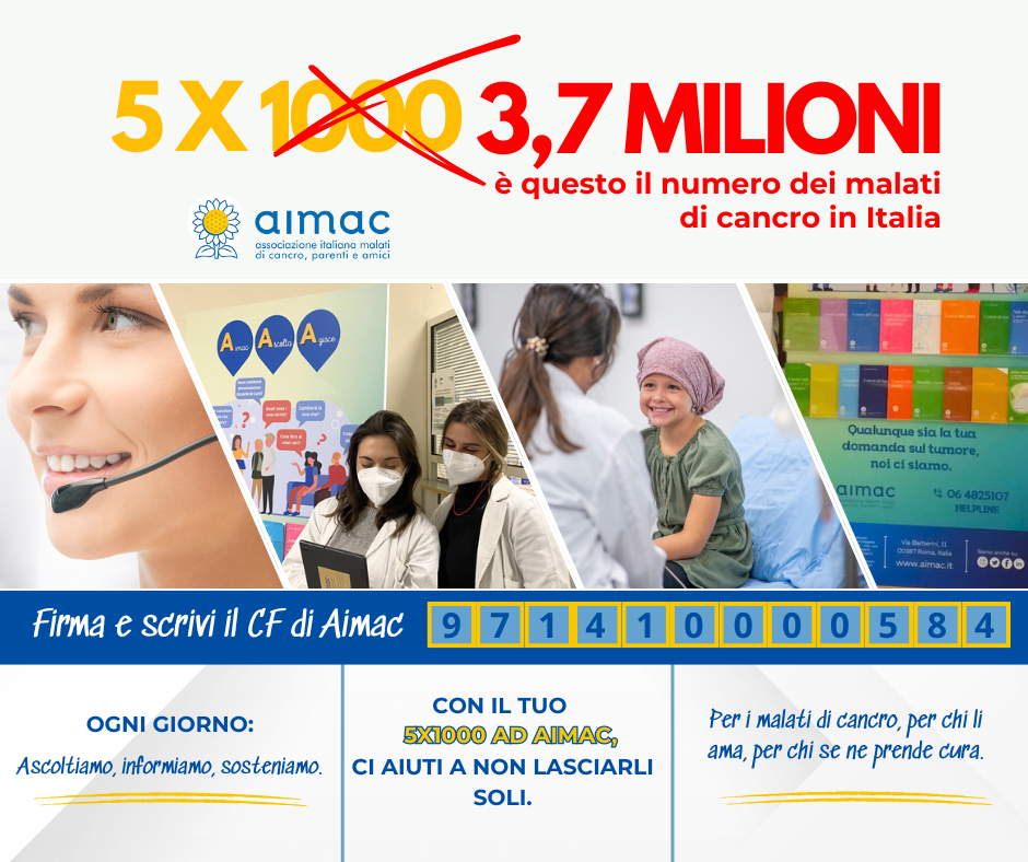 Dona il 5 per mille ad Aimac - Associazione Italiana Malati di Cancro